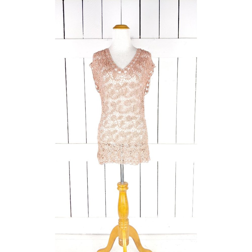 Vintage crochet cap sleeve sheer pullover blouse cover up